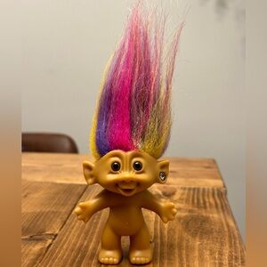 Bright of America Treasure Troll Doll Rainbow Hair 6.5" Gem Earring Vintage